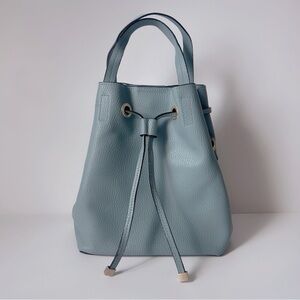 Light Blue Leather Drawstring Bucket Bag